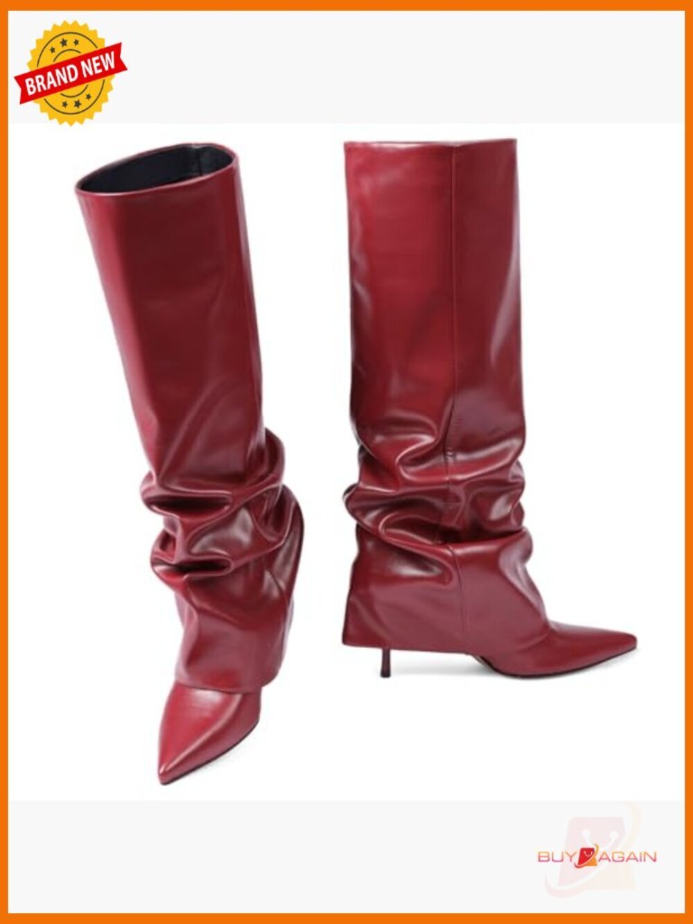 Knee High Stiletto Heel Boots Fold Over Slouchy Tall Boots Pointed Toe - Picture 4 of 7